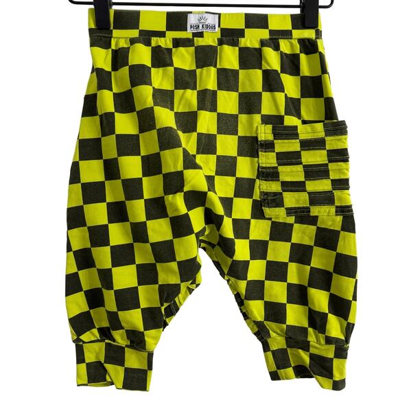 Posh Kiddos Neon Yellow Checkered Harem Biker Shorts Size 9 - Picture 2 of 5